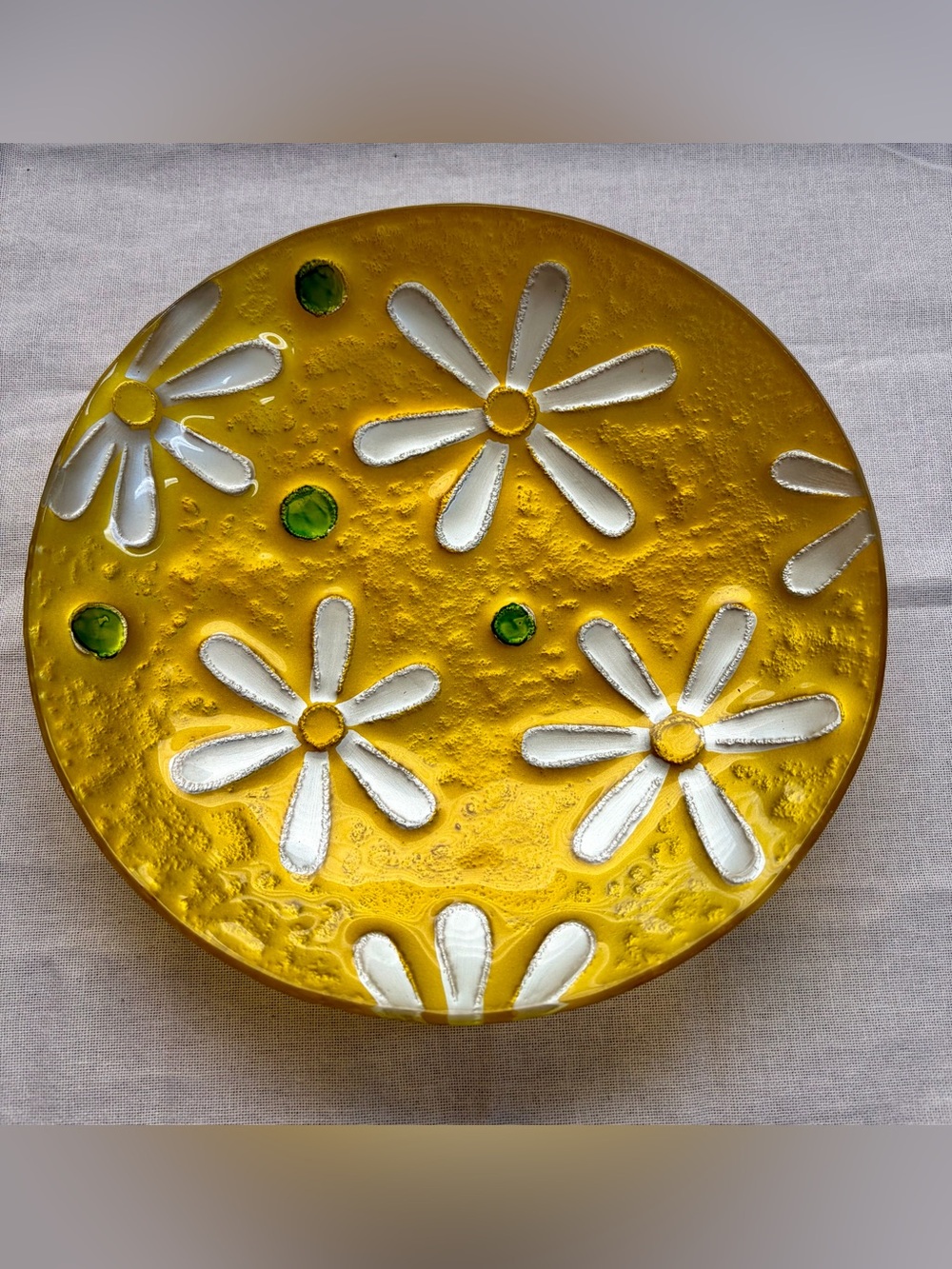 Yellow Daisy Glass Decorative Plate - Unbranded